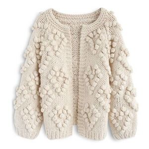 Chic Wish Knit Your Love Cardigan in Ivory Chunky Heart Sweater